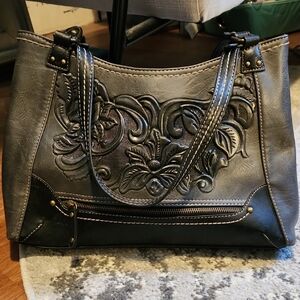 Elegant Gray Embossed Handbag